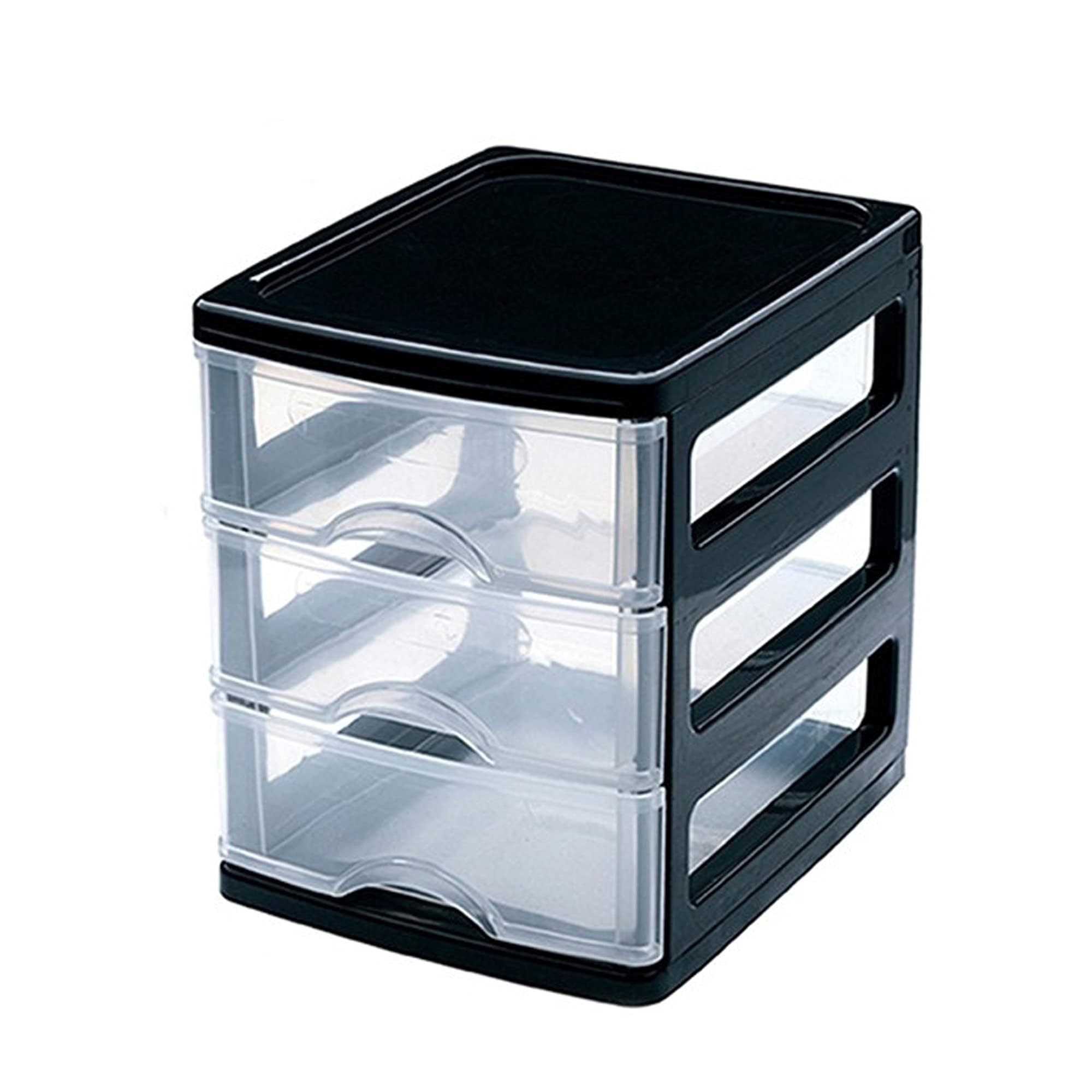 3 Drawers Plastic Desktop Storage Unit with Drawers, Stationary Arts Drawer Desktop Tabletop Organiser Storage Tower Unit for Office Bedroom Garage (17 x 13.5 x 17cm, Black with Clear Drawers) — view 6