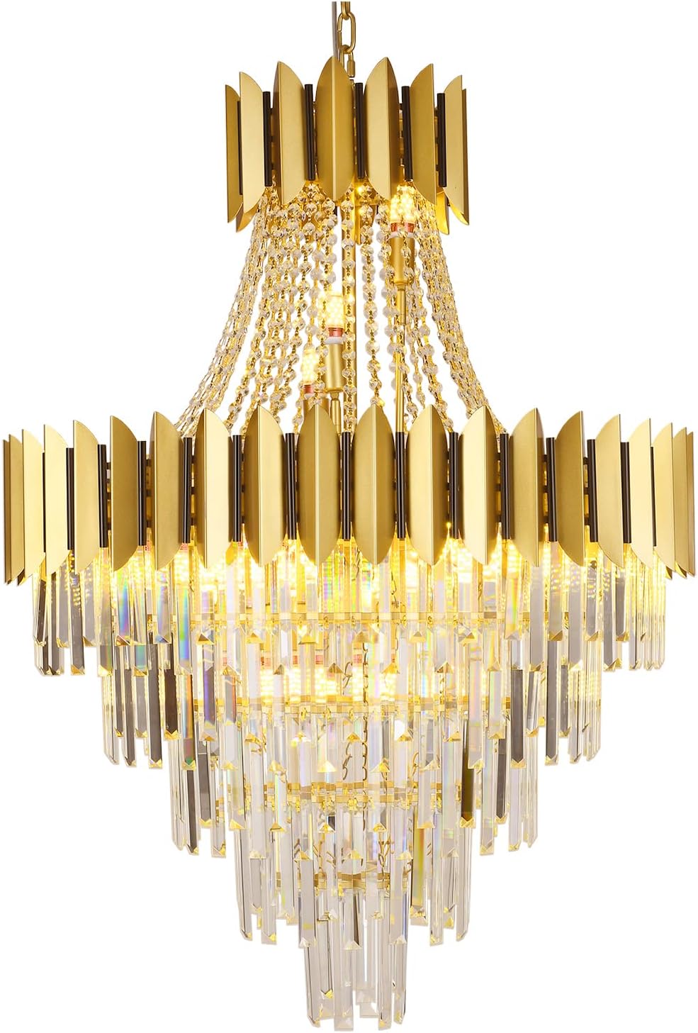 Luxurious K9 Crystal Chandelier,5 -Tire 21-Light Large Contemporary Empire Style Crystal Chandelier,Crystal Ceiling Pendant Light Fixture for Home Hotel Store (D30in -21 Light)