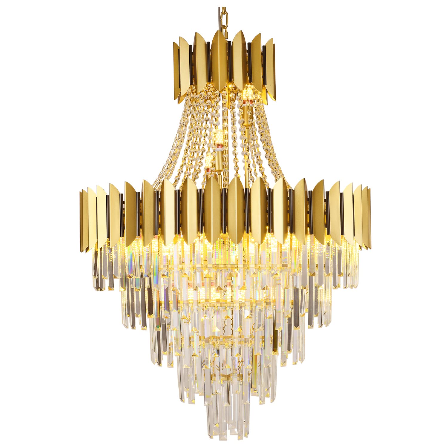 Luxurious K9 Crystal Chandelier,5 -Tire 21-Light Large Contemporary Empire Style Crystal Chandelier,Crystal Ceiling Pendant Light Fixture for Home Hotel Store (D32in-21 Lights)