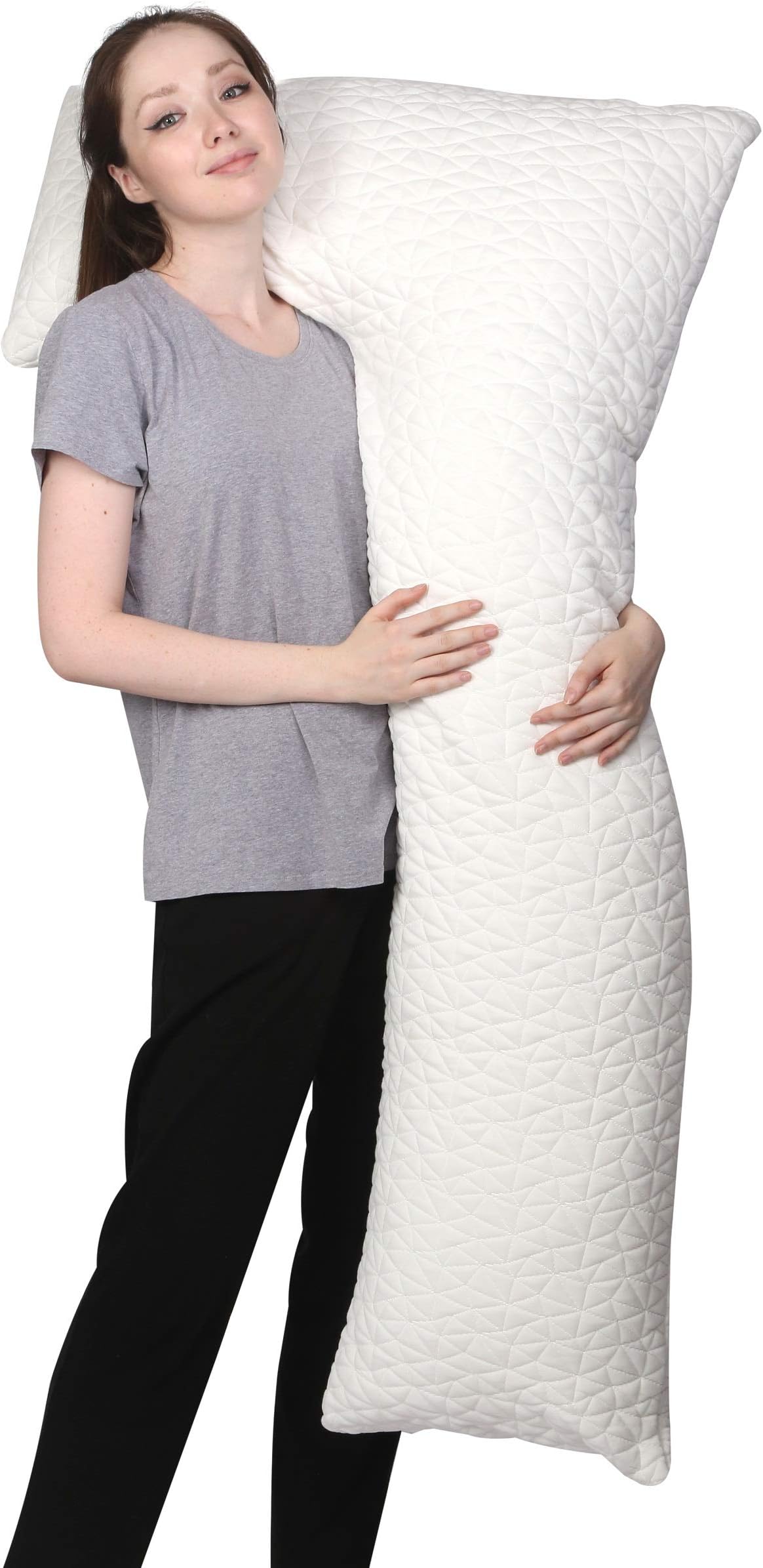 METRON -L Shape Total Body Pillow with Adjustable Shredded Memory Foam - Perfect for Cuddling Snuggling and Maternity | Full Size | Bamboo Derived Viscose Rayon & Polyester Blend Washable Cover