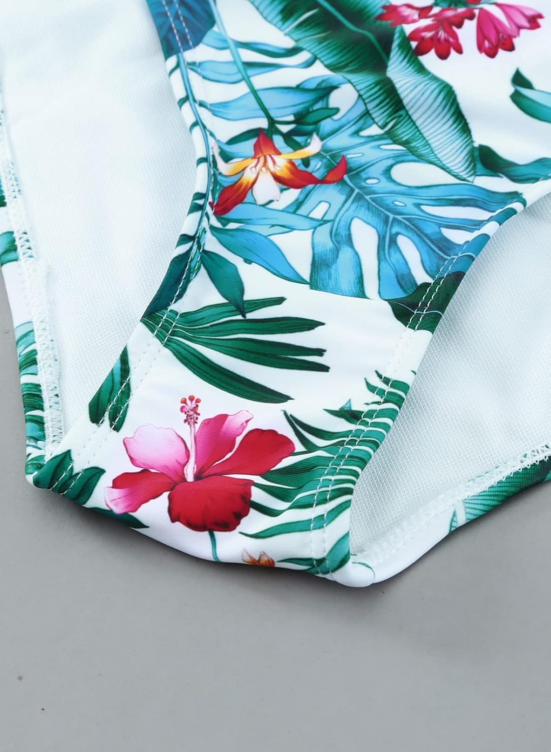 Two Piece Swim Suit High Neck Tankini Top with Bottom Floral Printed