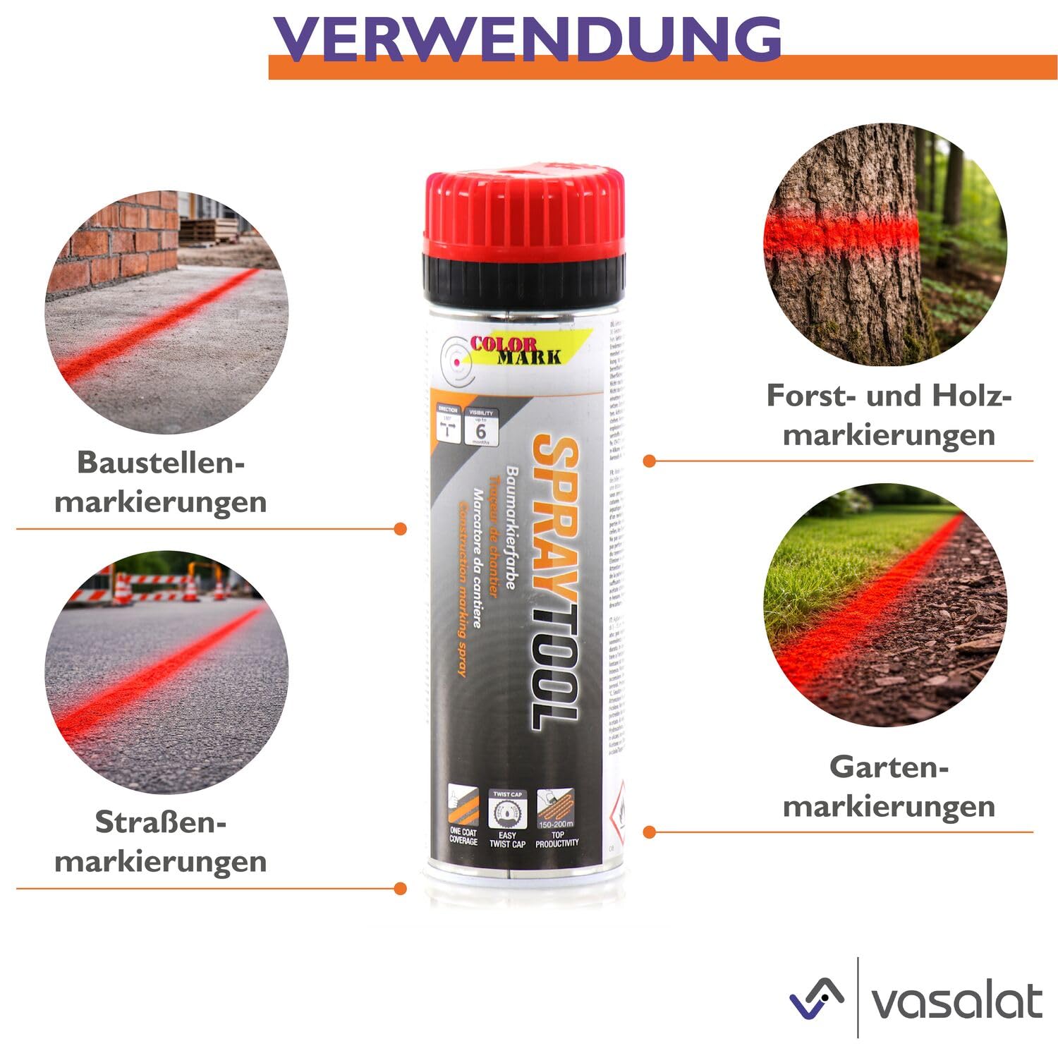 vasalat Markierungsspray Set - Markierspray Neon pink für schnelle und saubere Markierungen, 12 Stück
