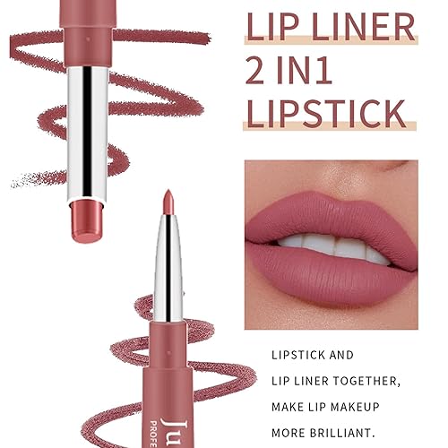 Miniatura 3 de Rosarden Juego de delineador de labios mate y lápiz labial, juego de lápiz labial de doble cabeza de larga duración para mujeres, juego de