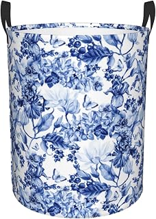 Blue White Floral Laundry Basket Large Flower Laundry Hamper, 19.6" X 15.7" | Home Decor, With Handles, Collapsible, Waterproof, Dirty Clothes Hamper, Storage Basket, For Bathroom Laundry Bedroom