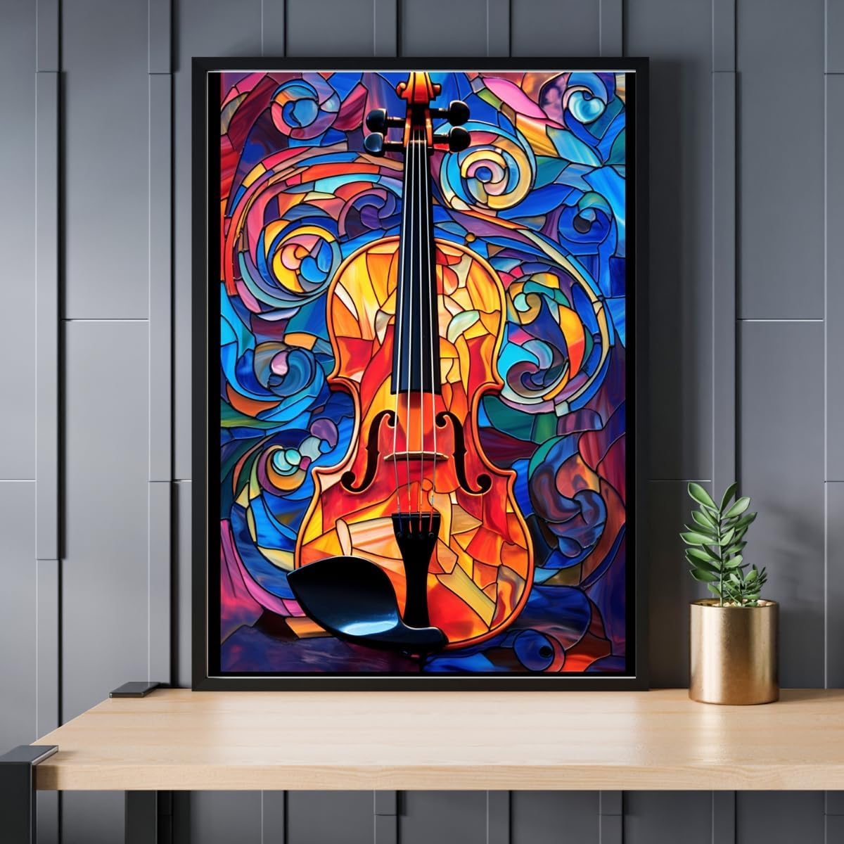 Stained Glass Violin Jigsaw Puzzle 300/500/1000 Piece (300pc (28×40cm))