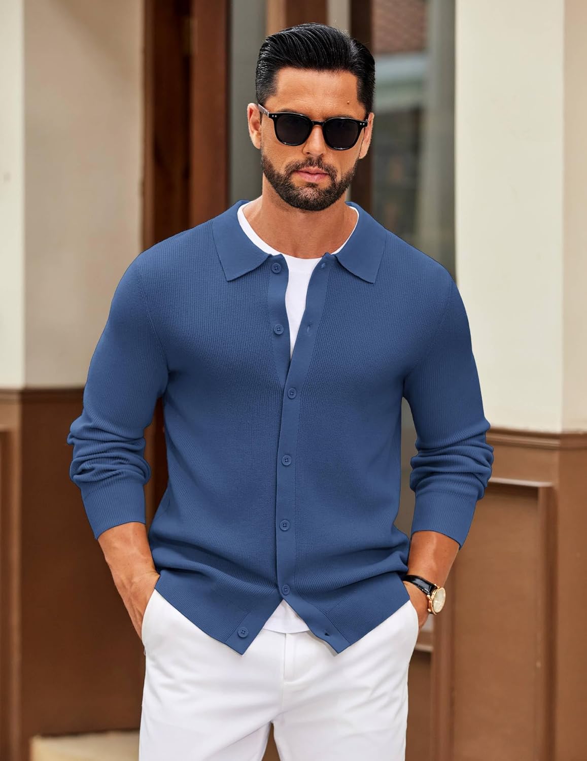 COOFANDY Mens Knit Pullover Sweater Long Sleeve Casual Sweater Open Front Ribbed Sweater