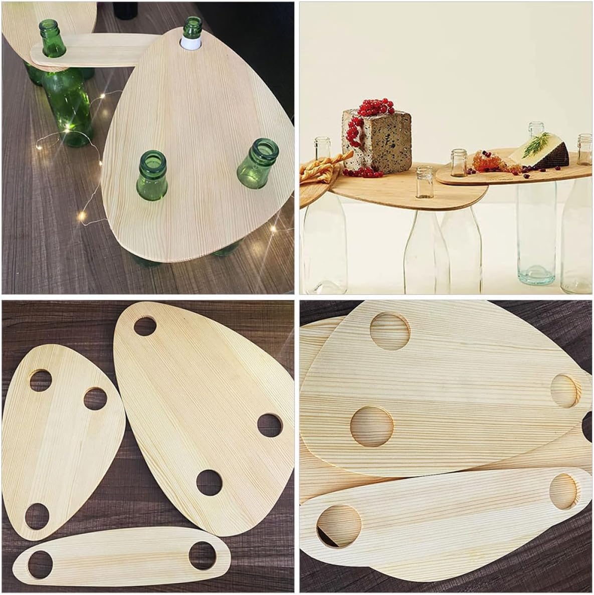 VICASKY Wooden Wine Bottle Serving Tray 3pcs Set Floating Charcuterie Boards Picnic Wine Cup Holder Nordic Style
