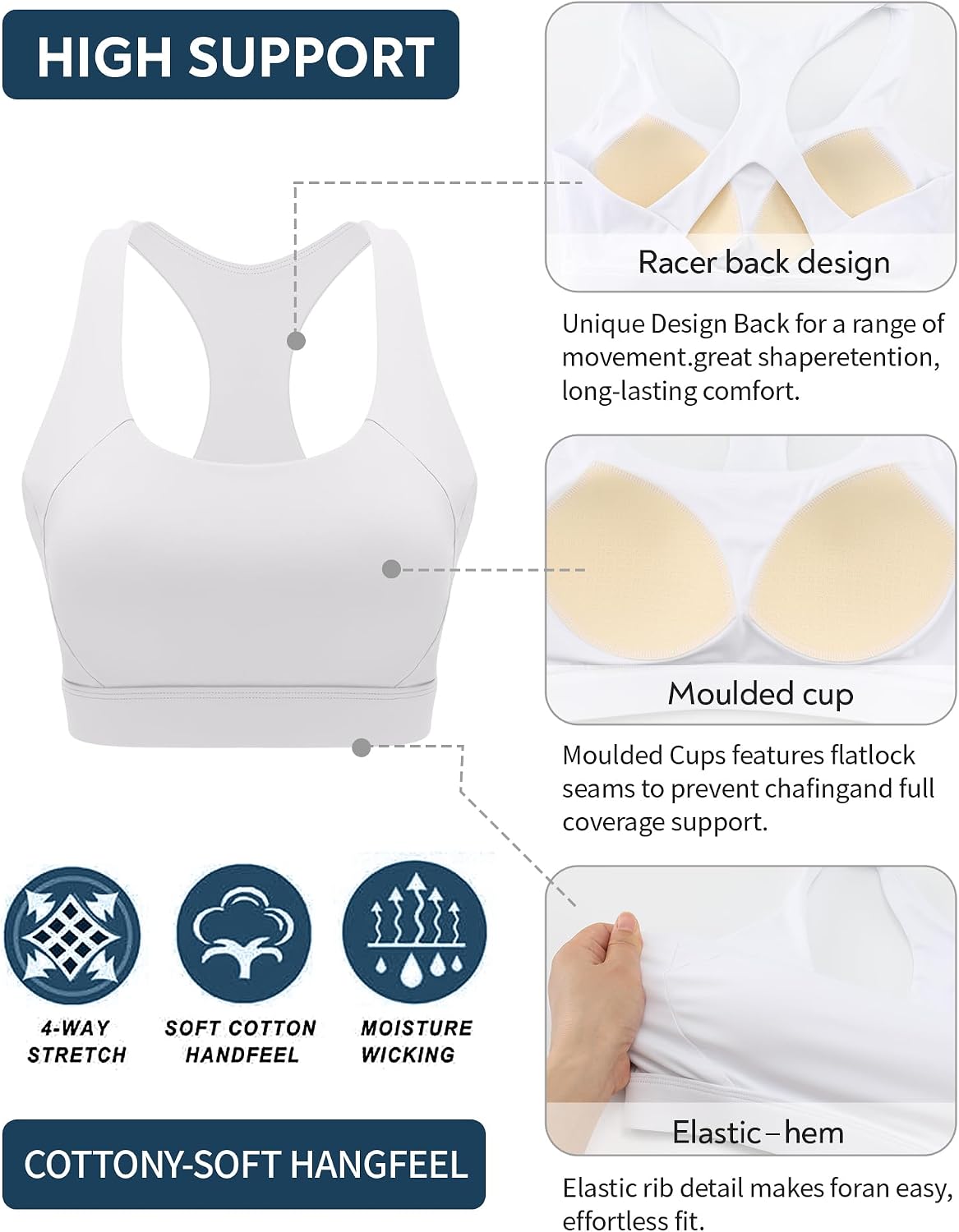 RUNNING GIRL Sports Bras for Women High Support,Molded Cup Racerback Sports Bra with Sewn in Pads Workout Running Bra