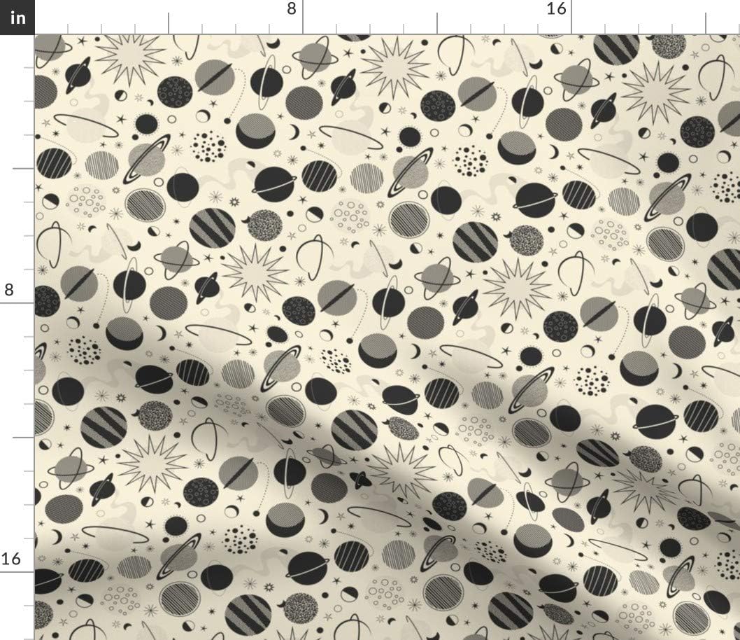 Spoonflower Fabric - Vintage Solar System Space Outer Sun Moon Planet Star Galaxy Galactic Printed on Petal Signature Cotton Fabric Fat Quarter - Sewing Quilting Apparel Crafts Decor