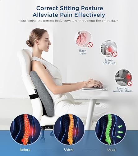 Miniatura 3 de Almohada de apoyo lumbar para silla de oficina, almohada lumbar ergonómica para soporte de espalda 5X y postura mejorada de manera efectiva, cojín