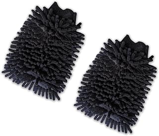 Shakas 2 PCS Double Sided Car Wash Gloves, Thickened Chenille Microfiber Elastic Cuff Cleaning Gloves, Portable Auxiliary Accessory, Universal Fit for Most Cars (Black)