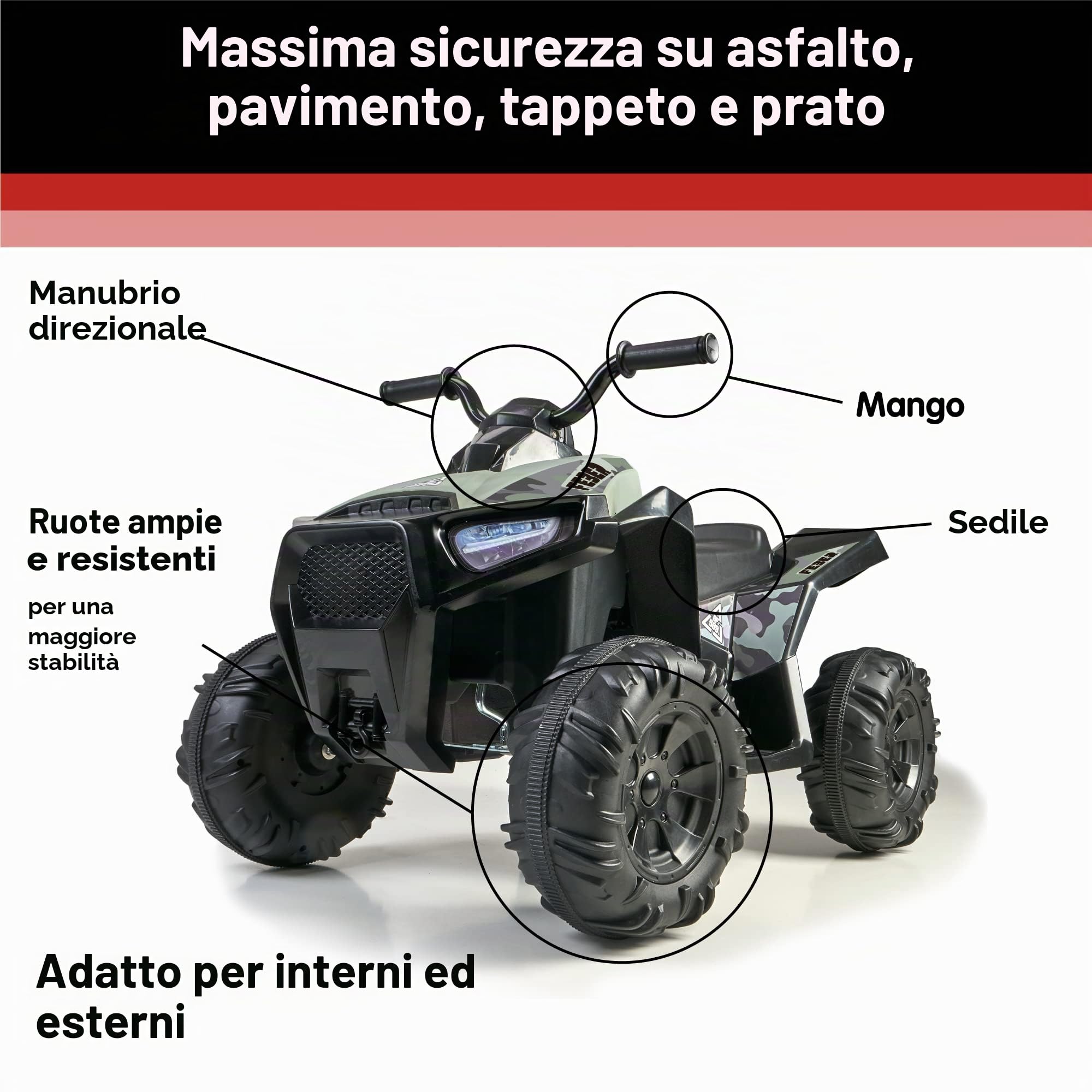 FEBER - Quad Boxer 12V, un posto, elettrico, con ruote larghe per maggiore stabilità e velocità massima 5 km/h, per bambine/i dai 3 anni, Famosa (FEN03000)