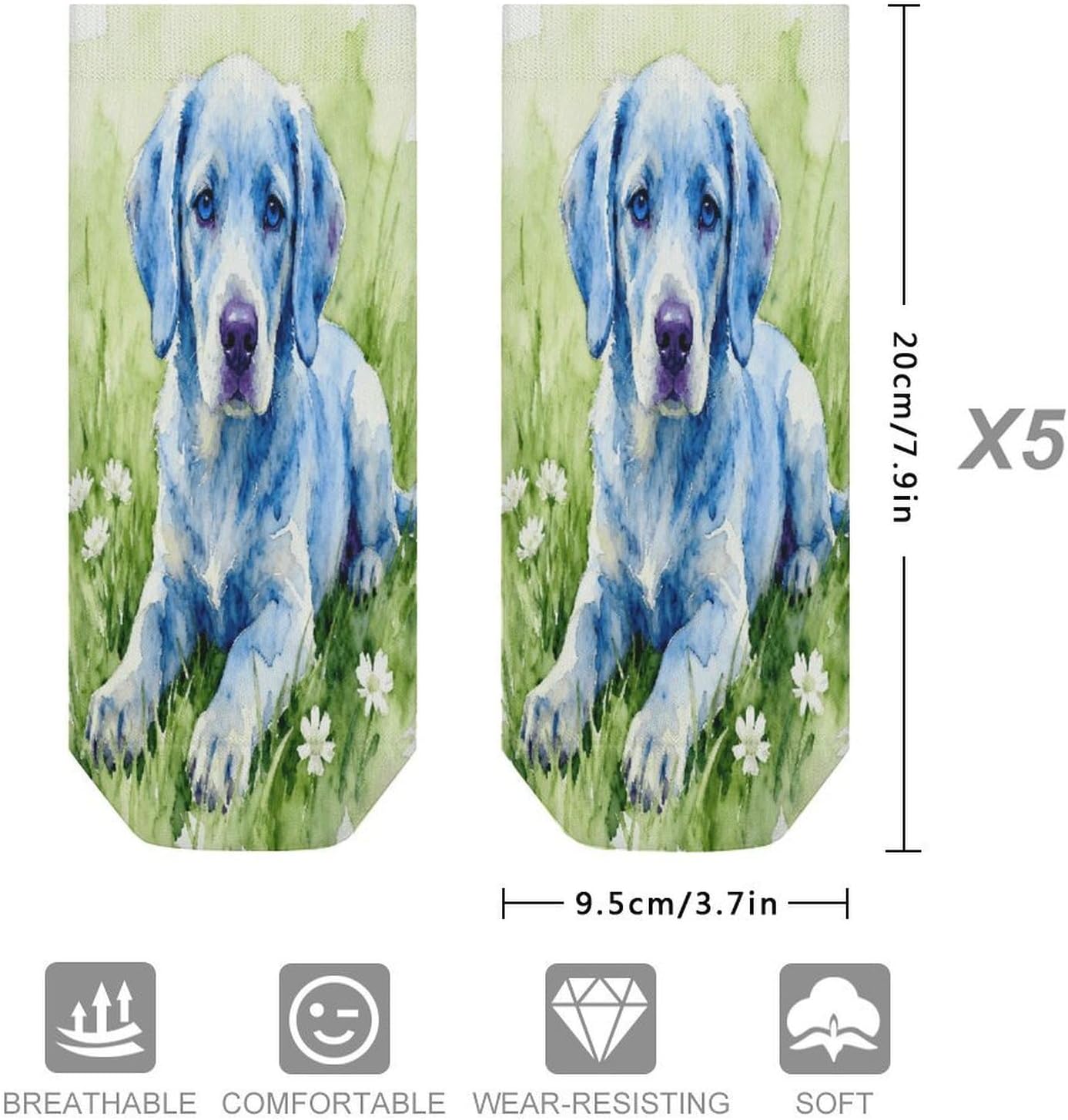 Blue Dogs Crew Sock for Men Women Funny Novelty Socks Athletic Ankle Socks Comfort Soft Low Cut Tab Sock 5 Pairs