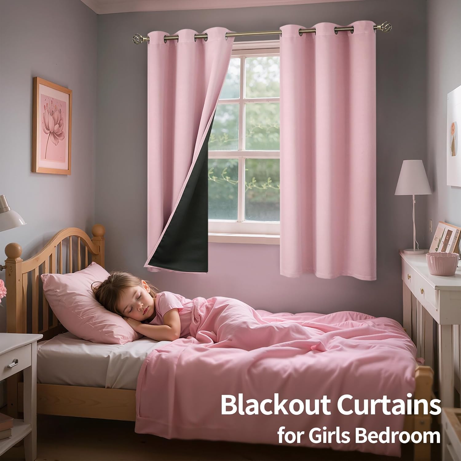 BGment Baby Pink Blackout Curtains for Girls Room 63 Inch Length 2 Panels, Thermal Insulated Full Light Blocking Grommet Noise Cancelling Window Curtains for Nursery Bedroom, 42 Inch Wide Each