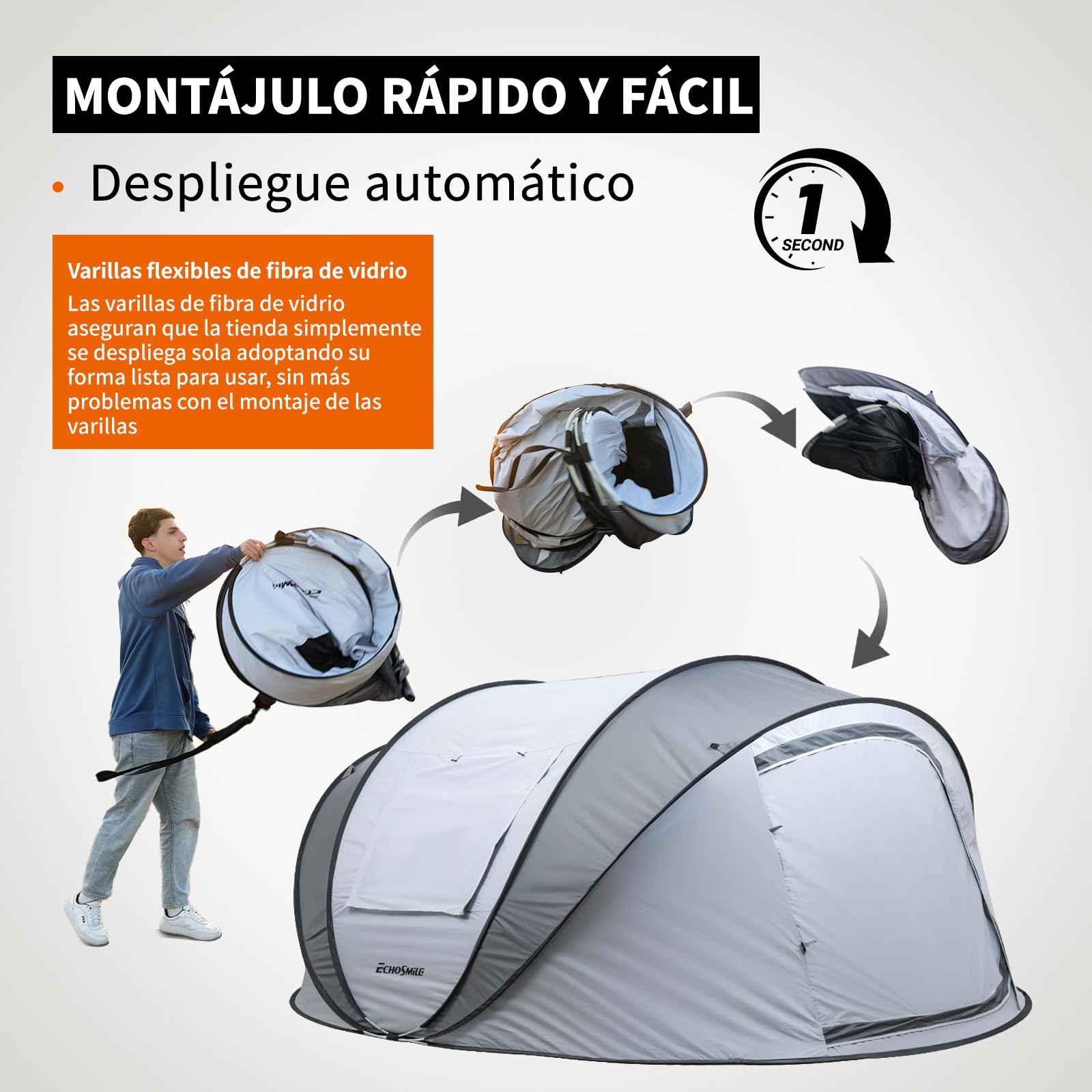 EchoSmile Tienda de Campaña Pop Up para 4-8 Personas-Impermeable, Montaje Rapido, Ultraligera Portátil con 2 Ventanas, para Camping Senderismo Playa