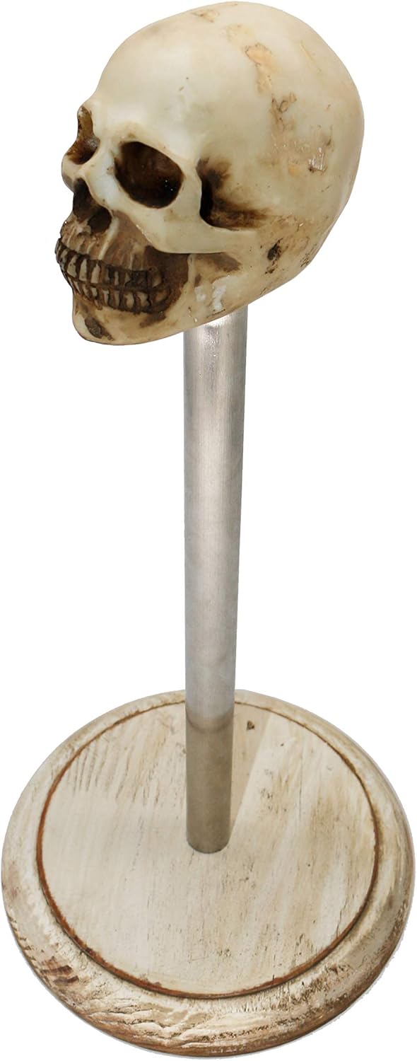 Rustic White Wood Skull Stand Up Paper Towel Holder, Easy One-Handed Tear Kitchen Paper Towel Dispenser with Weighted Base for Standard Paper Towel Rolls,Rustic White