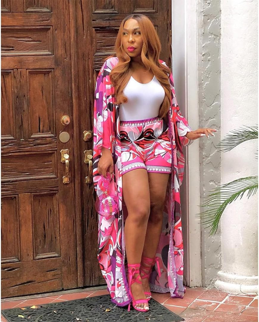 QegarTop Kimono Shorts Set for Women Two Piece Summer Vacation Outfits Flowy Beach Cover up Duster - Image 4