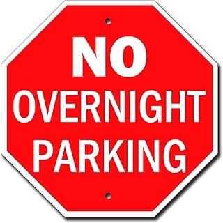 ICObuty No Overnight Parking Warning Sign Aluminum Reflective Sign UV Protected and Weatherproof 12 x 12 Inch 0.40 Mil Octagon Rust Free