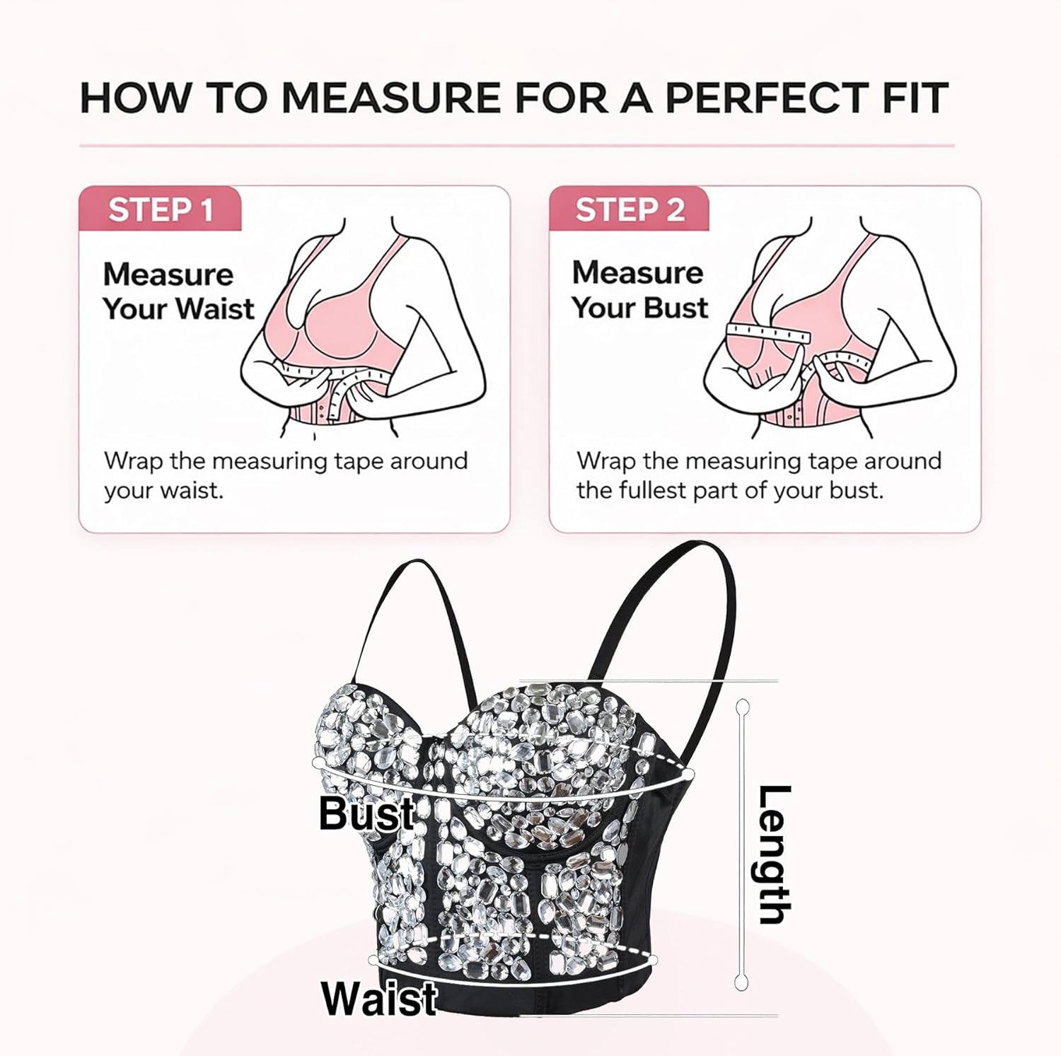 ELLACCI Women's Sexy Rhinestone Punk Bustier Crop Top Push Up Corset Bra White - Image 7
