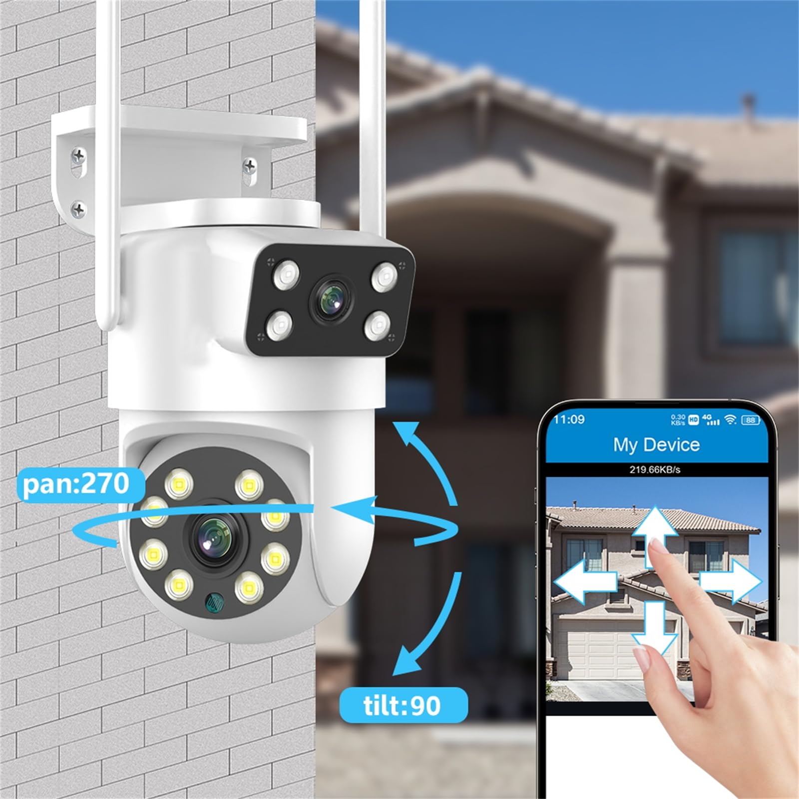 Cámara De Seguridad Tuya PTZ WiFi De Doble Lente (2MP+2MP), Cámara IP con Doble Vista, Visión Nocturna, Seguimiento Automático Y Audio Bidireccional para Videovigilancia,Camera