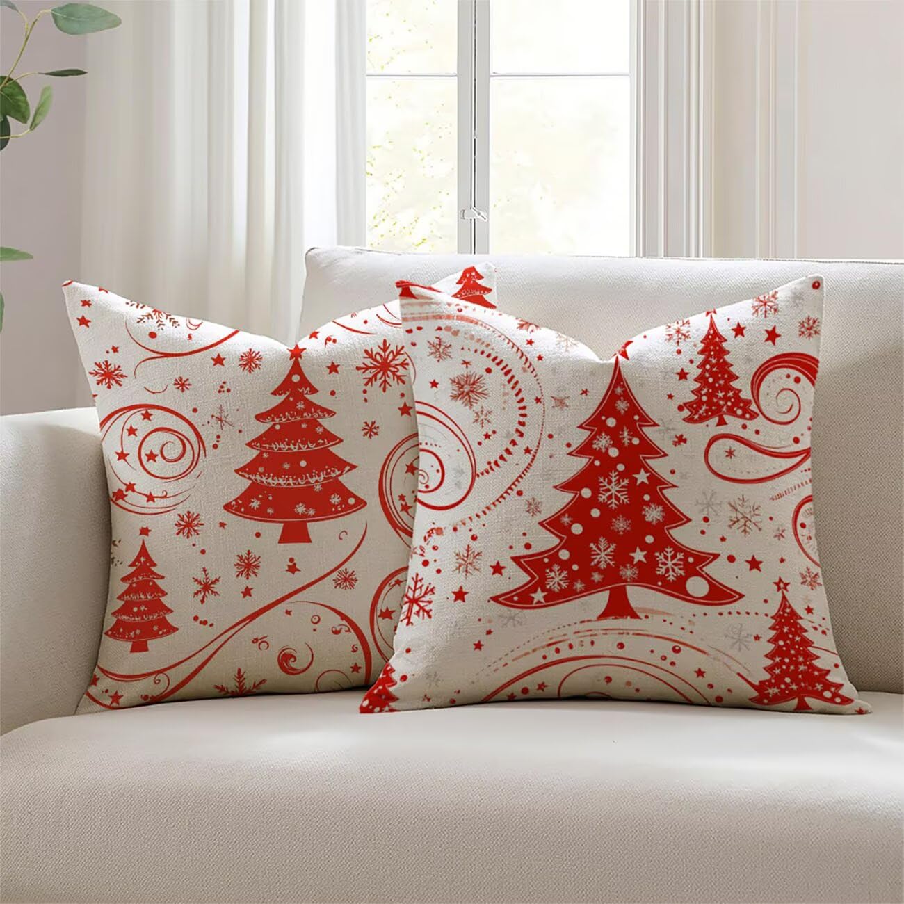 Housse de coussin 22x22inch imperméable extérieur lot de 2 en lin déperlant pour salon de jardin