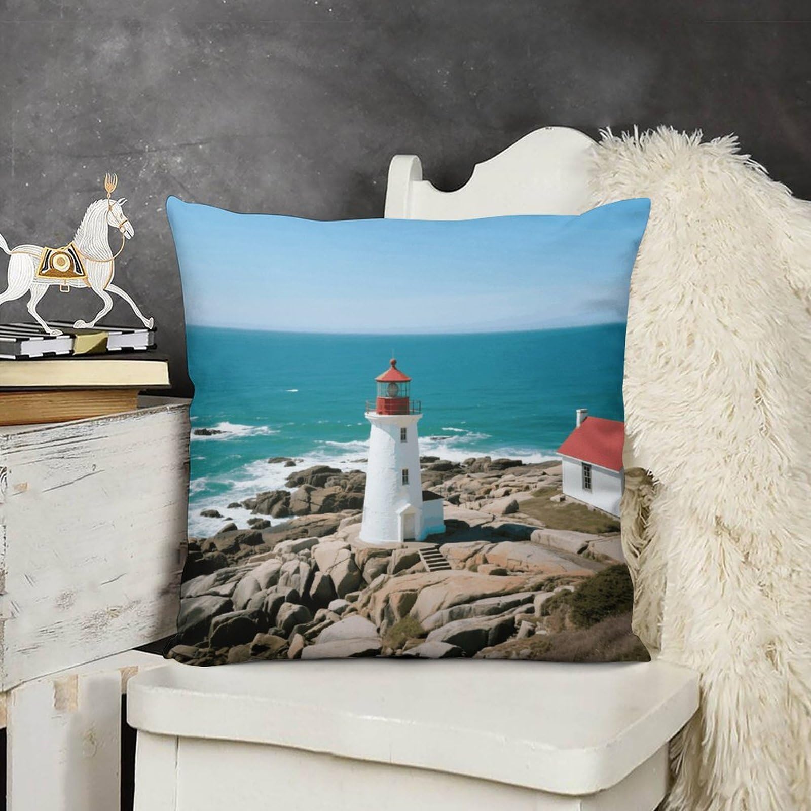 FodPand Boho Farmhouse Lighthouse Pillow Covers with Hidden Zipper 20x20 Soft Plush Cushion Cover Decorative Throw Pillow Cases for Couch Bed Sofa Living Room Indoor Outdoor Home Decor