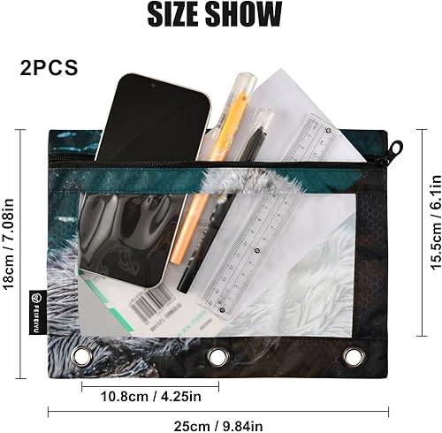 Vista 69 de Gredecor Estuche para lápices con 3 anillos, con cremallera de dinosaurio, paquete de 2 unidades, organizador transparente para la escuela