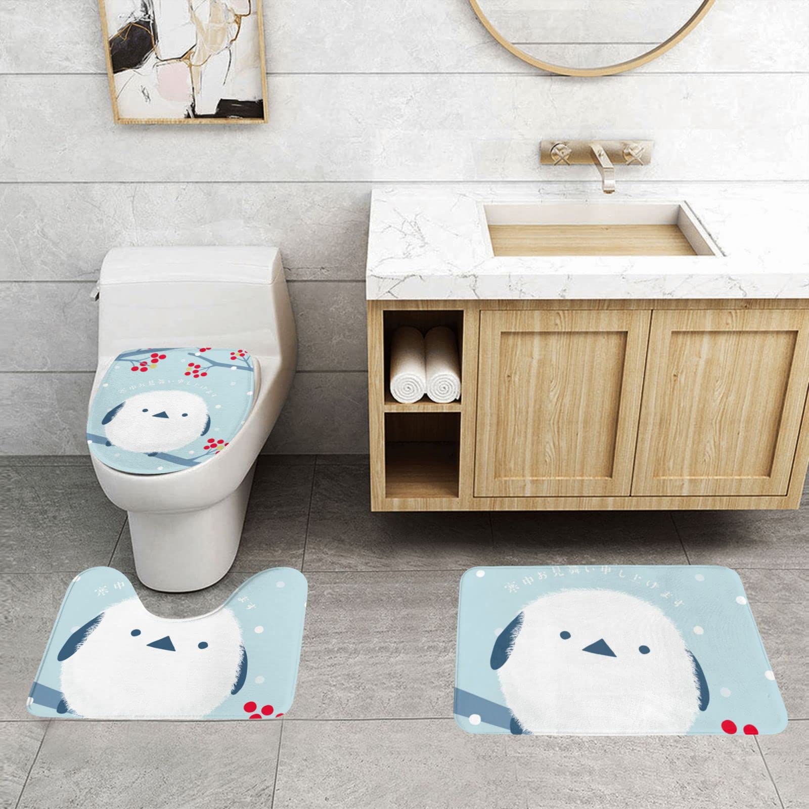Amazon｜シマエナガ かわいい 鳥(3) 3点セット トイレマット