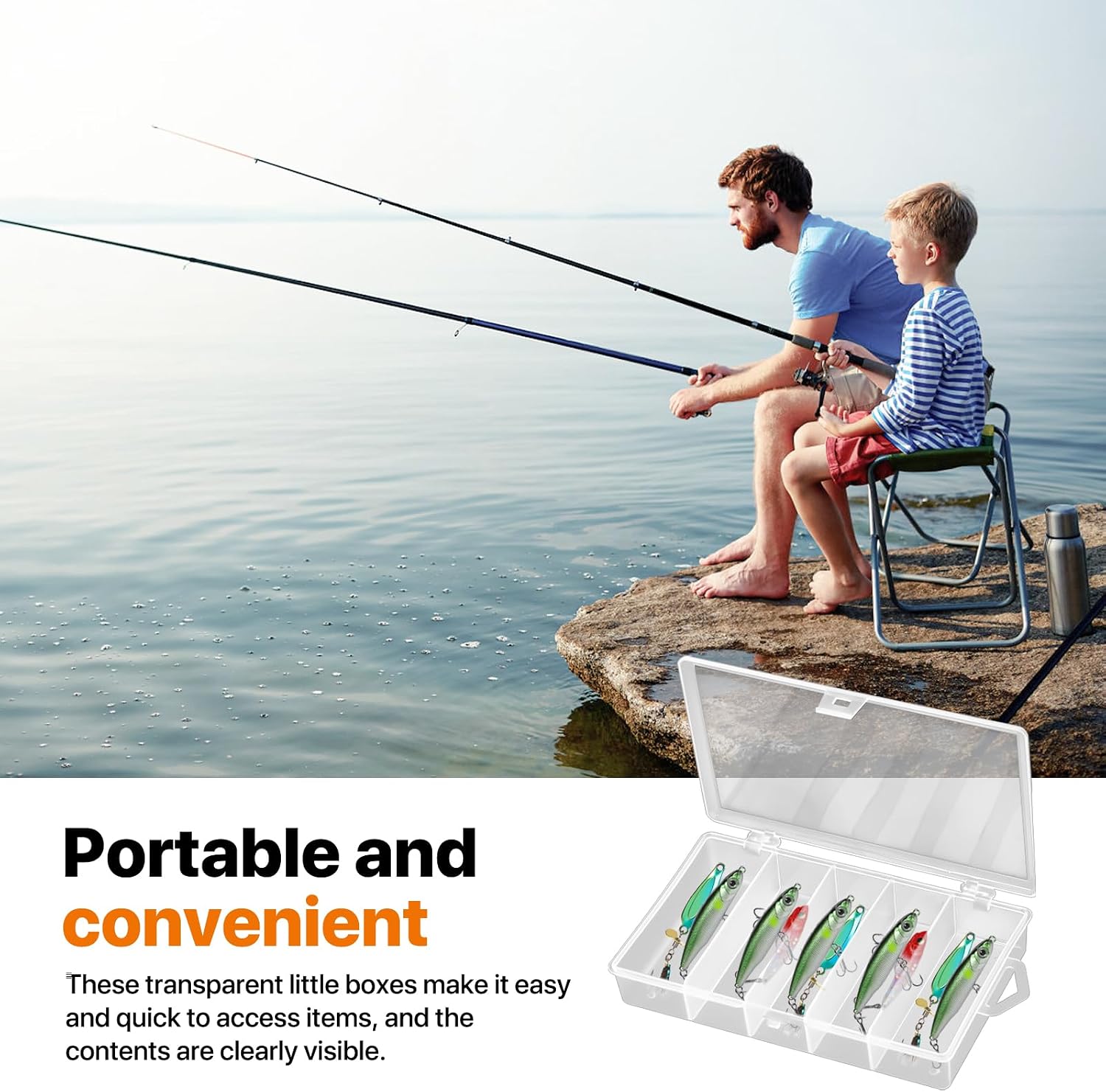 6 Pack 5 Grid Clear Plastic Fishing Tackle Bait Hooks Storage Box, Visible Organizer Container Case for Jewelry Board Game Beads Earrings Screws Nail Bobby Pins DIY Crafts(7.1" x 4.3" x 1.2")