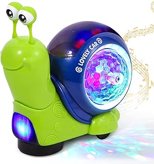 SENCU Crawling Snail Baby Toy, 6 9 12 Months Interactive Walking Sensory Toys with Automatically Avoid Obstacles Function,Musical Light up Crawling Toys for 1 Year Old Boys Girls Baby, Green (MMX)