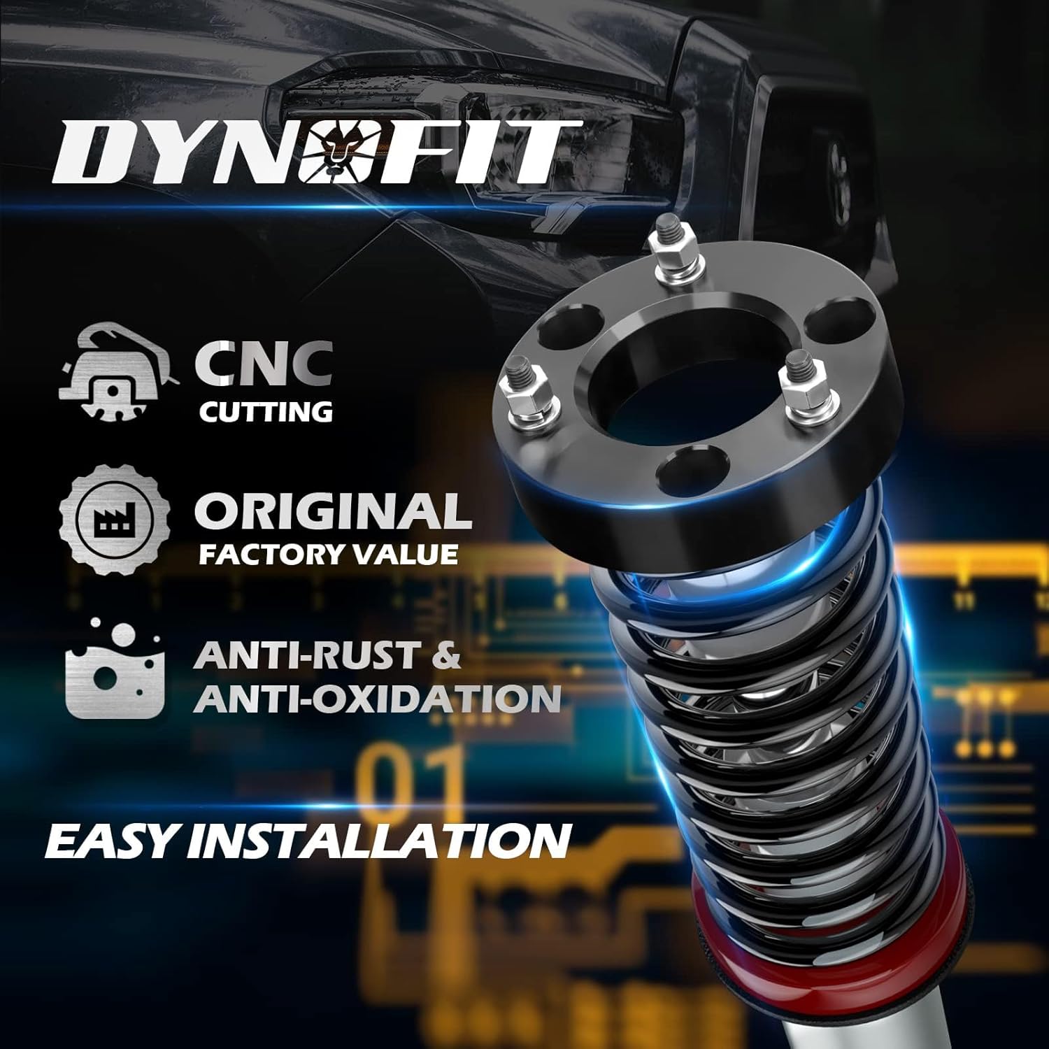 Dynofit 2 Inch Leveling Kit for Silverado 1500 2WD/4WD 2007-2026, Front Lift Spacers Kit Compatible with GMC Sierra 1500 2WD/4WD 2007-2026 | 2-Piece 2" Suspension Level Kit 2inch front
