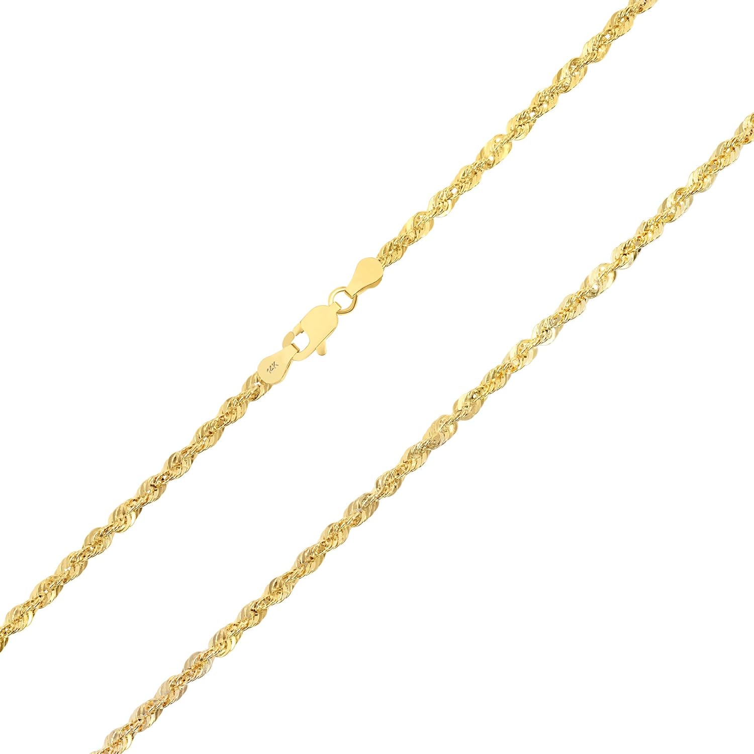 Nuragold 14k Yellow Gold 3mm Rope Chain Diamond Cut Italian Pendant Necklace, Mens Womens Lobster Lock 16" 18" 20" 22" 24" 26" 28" 30": Clothing, Shoes & Jewelry