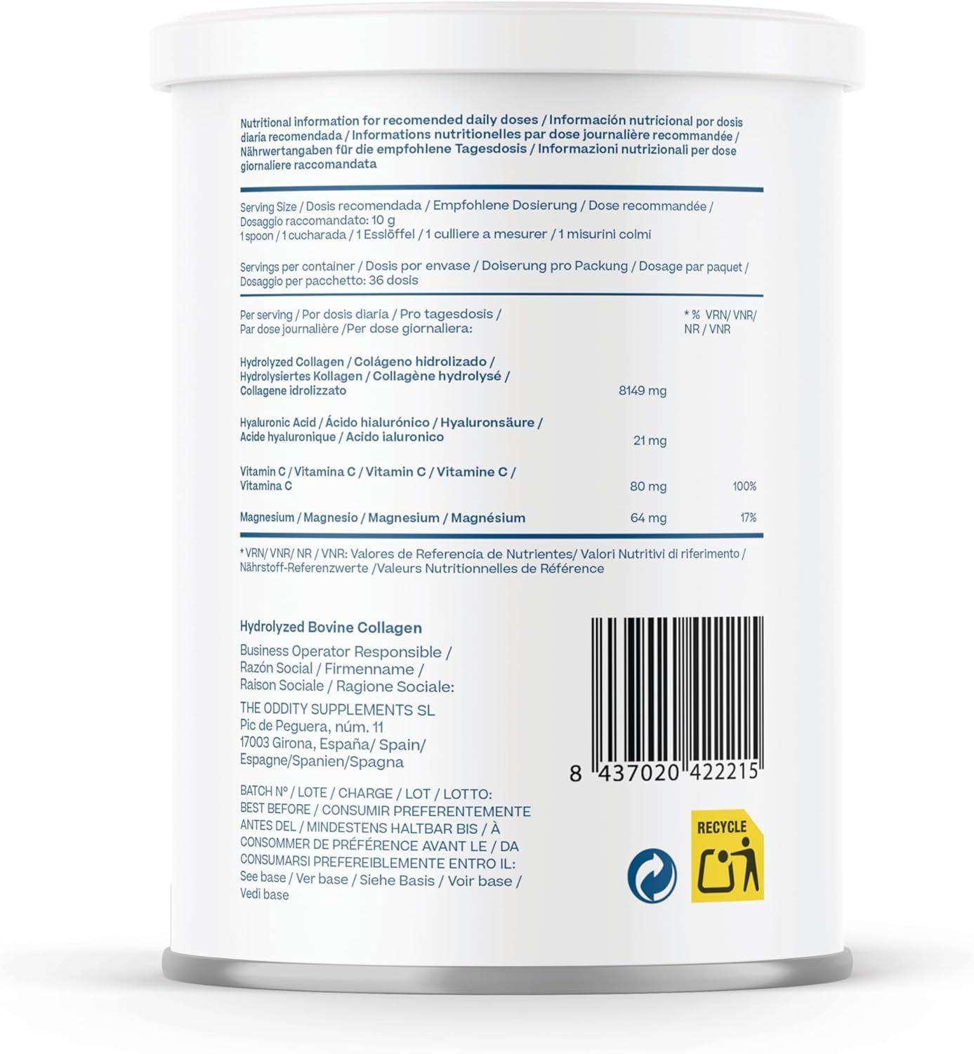 Kolagen morski z kwasem hialuronowym, witaminą C, biotyną i cynkiem | Hydrolizowane peptydy | Aminokwasy dla skóry, włosów, paznokci, ścięgien i więzadeł | Owoce leśne, 348 g | 60 dawek
