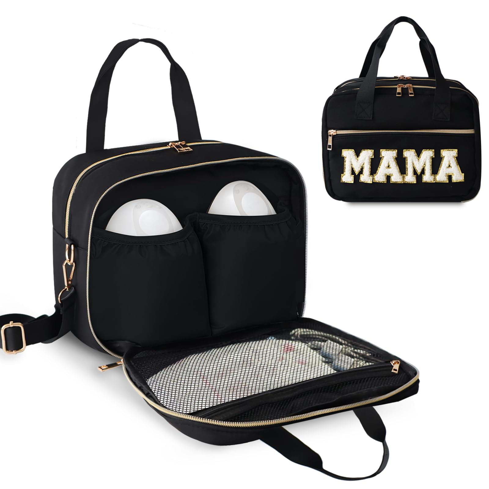 rain bunny Wearable Breast Pump Bag Compatible with Elvie Pumps and Medela Pump in Style, Pump Cooler Bag with Shoulder Strap, Pump Bag for Work, Travel and Family Use (Black)