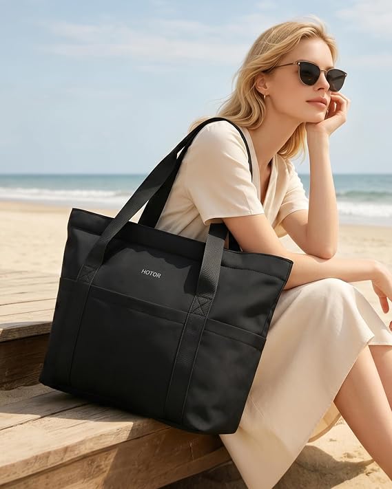 HOTOR Tote Bag for Women, Large Foldable Travel Shoulder Bag with Pouch