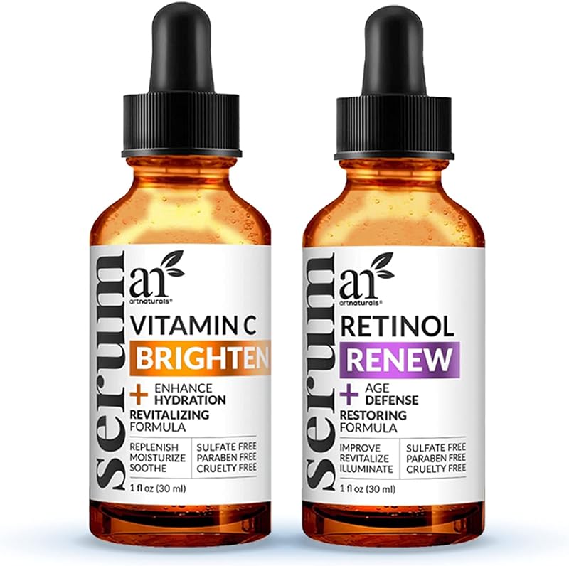 ArtNaturals Vitamin C & Retinol Serum Set, 2 Piece | Brightens Skin, Deep Hydration, Smoother Appearance, Helps Firm Skin, Day & Night Routine, All Skin Types