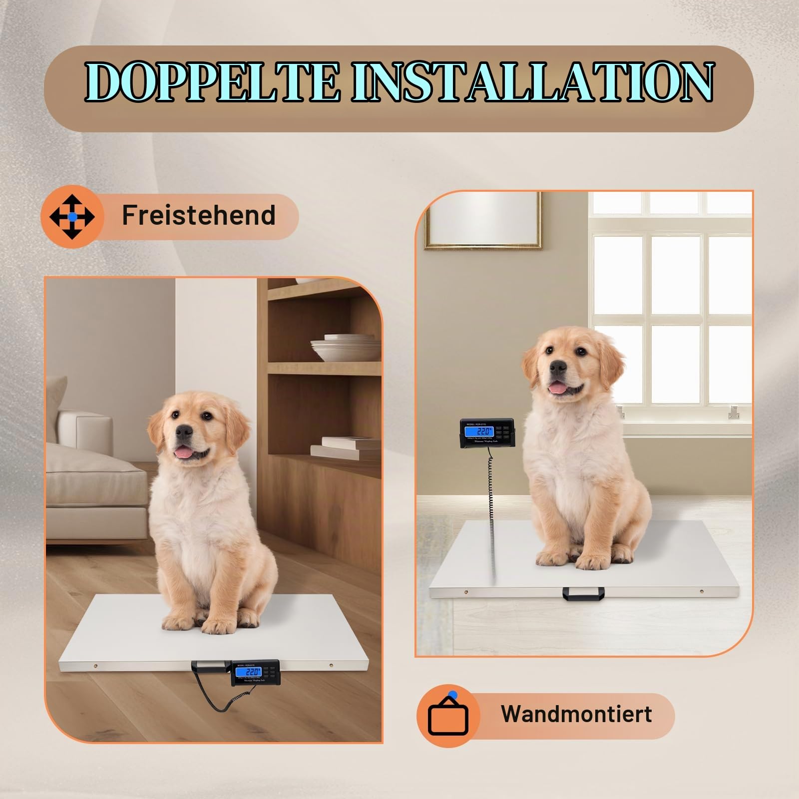 Elektronische Veterinärwaage, 103x53cm Plattformwaage | Paketwaage Hundewaage bis 300kg Edelstahl Plattform Waage