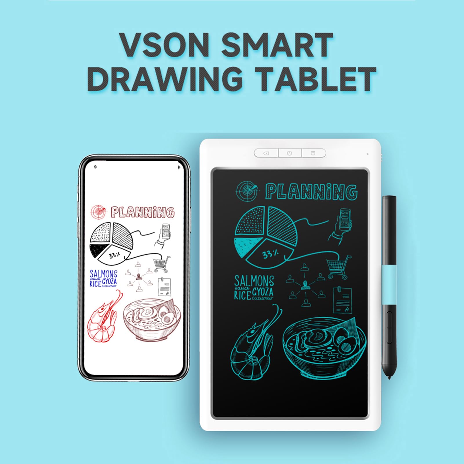 HUIOP Tavoletta grafica Smart Tavoletta grafica digitale 8192 livelli Sensibilità alla pressione Trasmissione sincrona delle note Bianco,Tavoletta da disegno