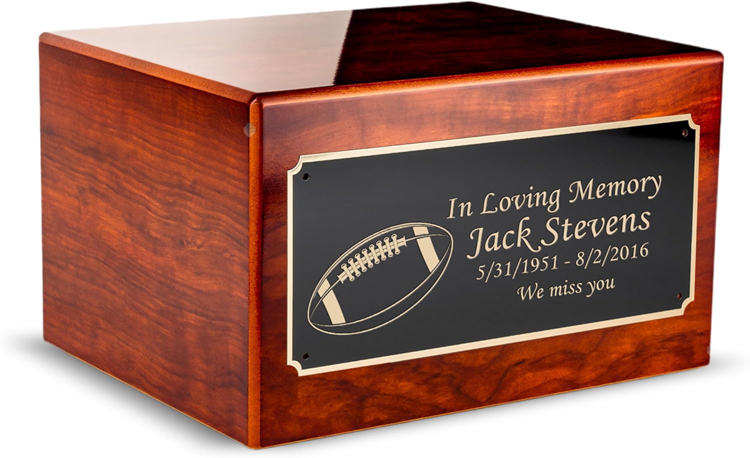 GetUrns Heritage Adult Rosewood Cremation Urn Box for Human Ashes I Football Custom Engraved Wooden Urns for Male and Female I 213lbs