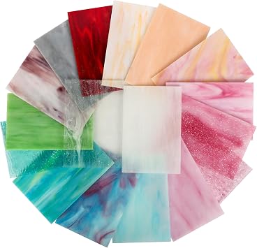 17 Sheets Stained Glass Pack,10 * 15CMCathedral Glasses,Cathedral Art Glass for Mosaic Crafts & Supplies,Iridescent Colors DIY Home(Colorful)