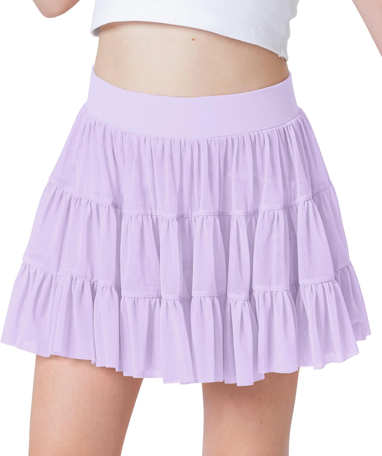 Girls Summer Mesh Ruffle Pleated Tennis Skirts Inner Shorts Flowy Cheer Running Athletic Skorts with Pockets 5-14 Years