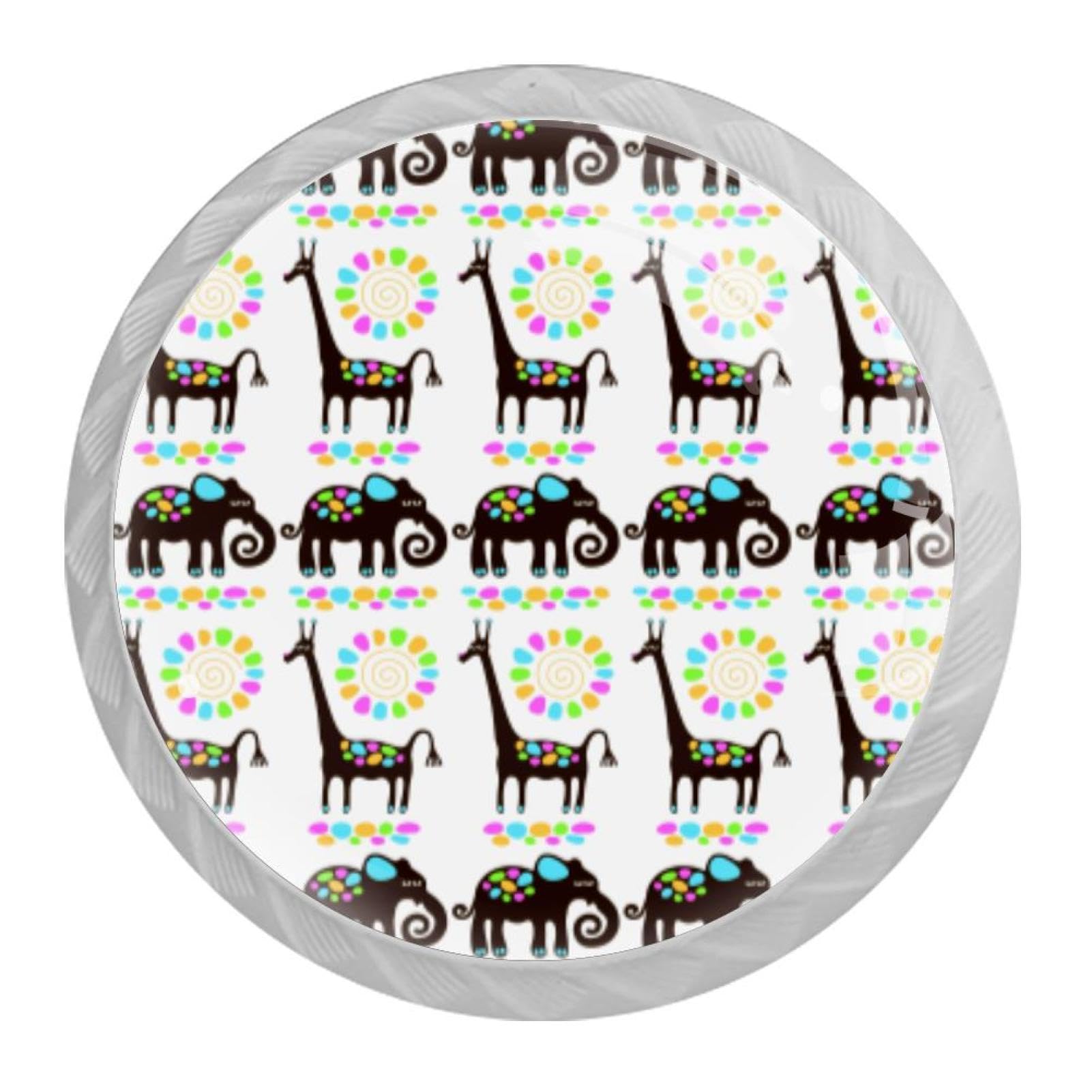 Tqmspg 4 Pieces Drawer Pulls Giraffes and Elephants Door Knobs Dresser Handles for Kitchen Wardrobe Cupboard Hardware Furniture