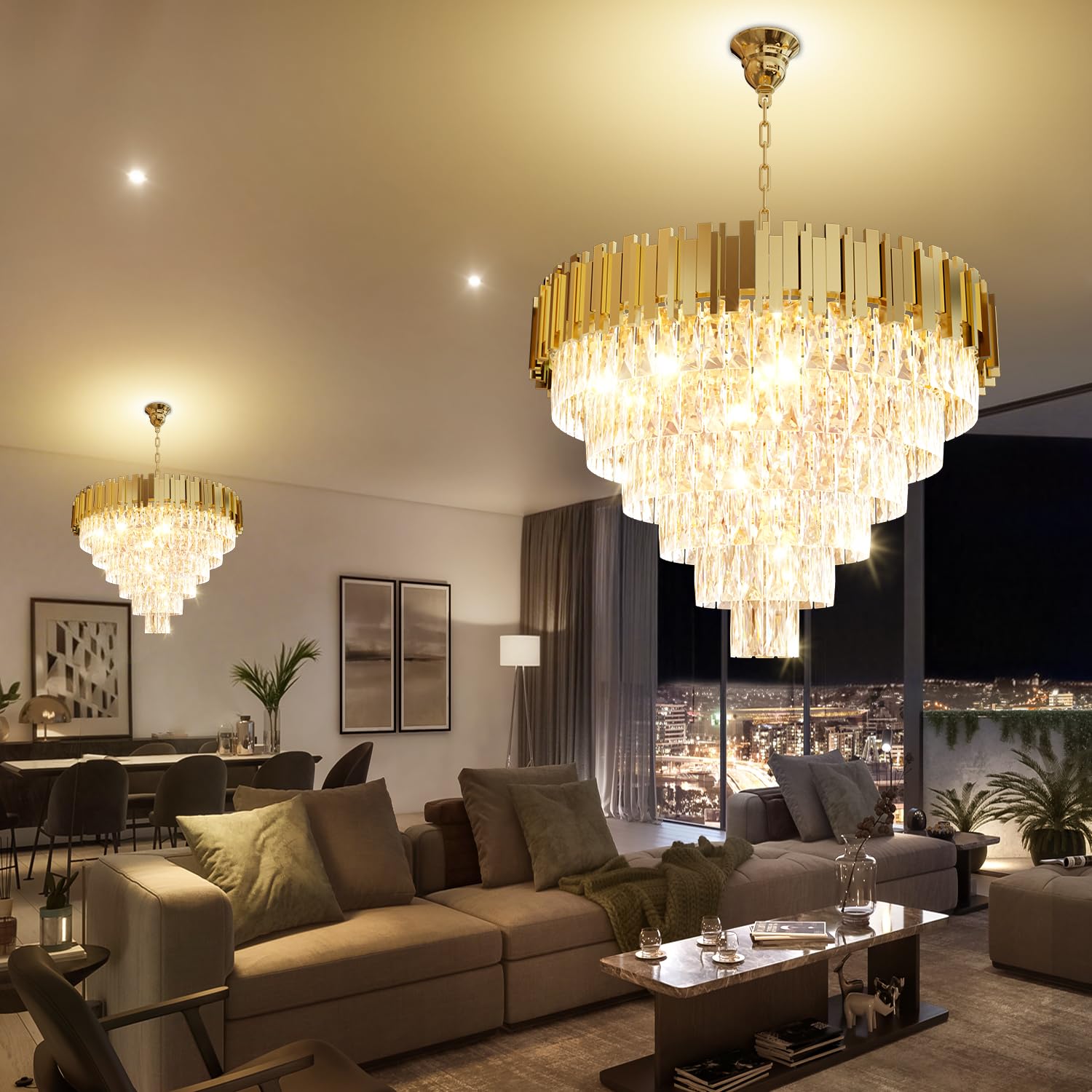 Photo 1 of **MISSING PARTS****WOSOHYUN Modern Crystal Chandelier 32" Round K9 Crystal Ceiling Light Adjustable Gold 6-Tier Chandelier with 13 Lights Elegant Fixture for Dining Room Living Room Foyer