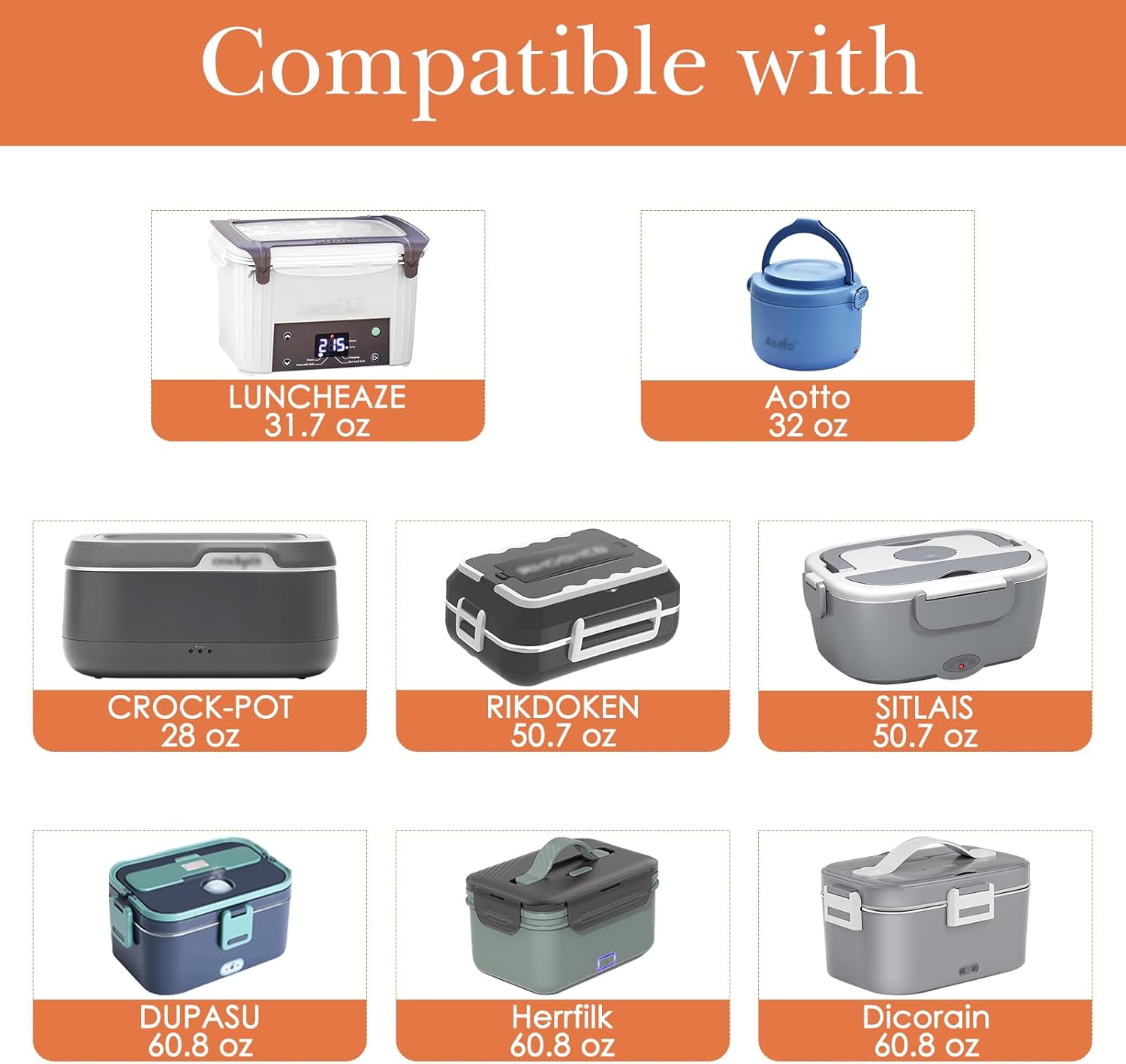 Linkidea Electric Lunch Box Carrying Case Compatible with Crock Pot, DUPASU, Aotto, LUNCHEAZE, Hard Shell Heated Lunch Box Bag with Space for Cable (Orange)