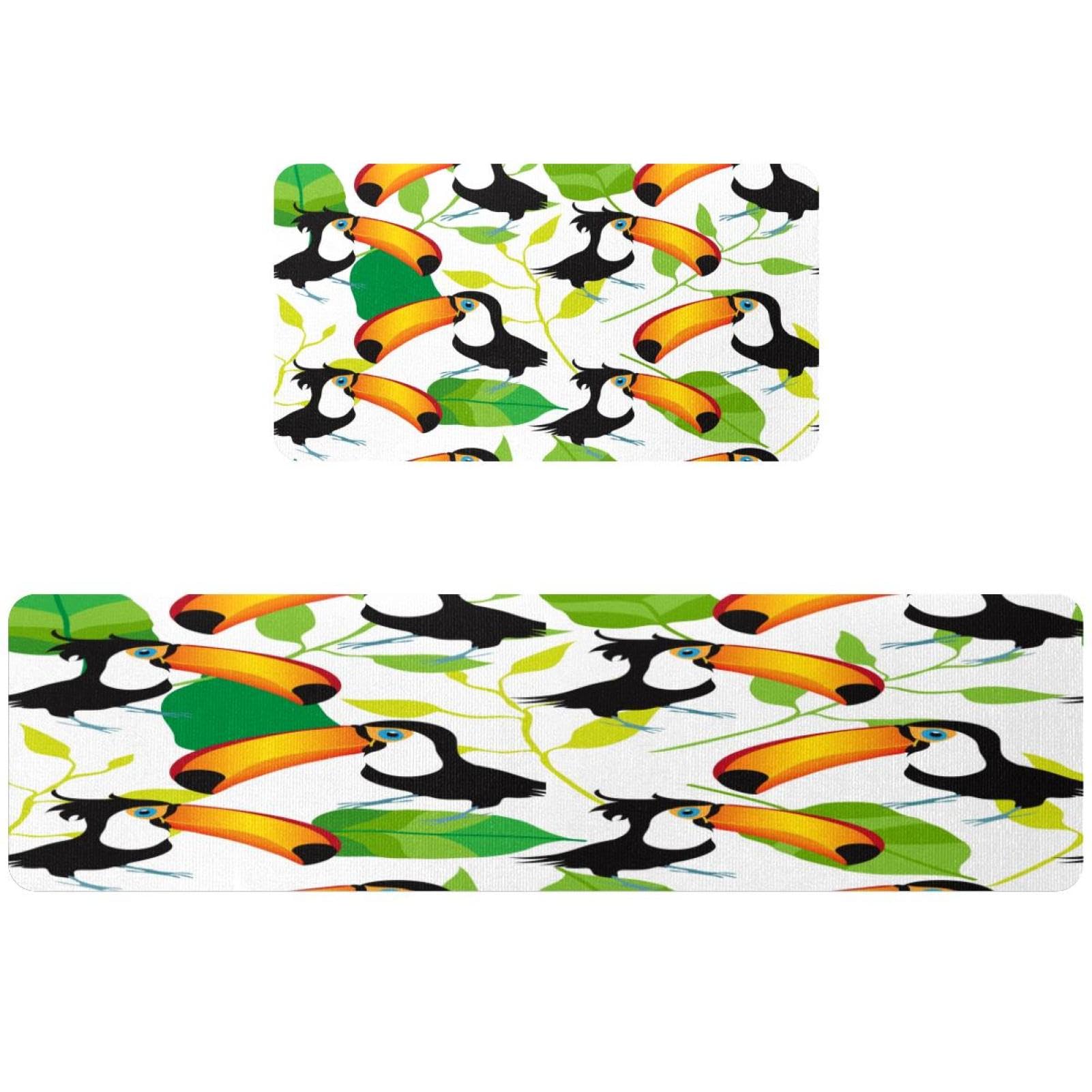 Tapis de cuisine absorbant lot de 2 lavable et antidérapant motif oiseaux