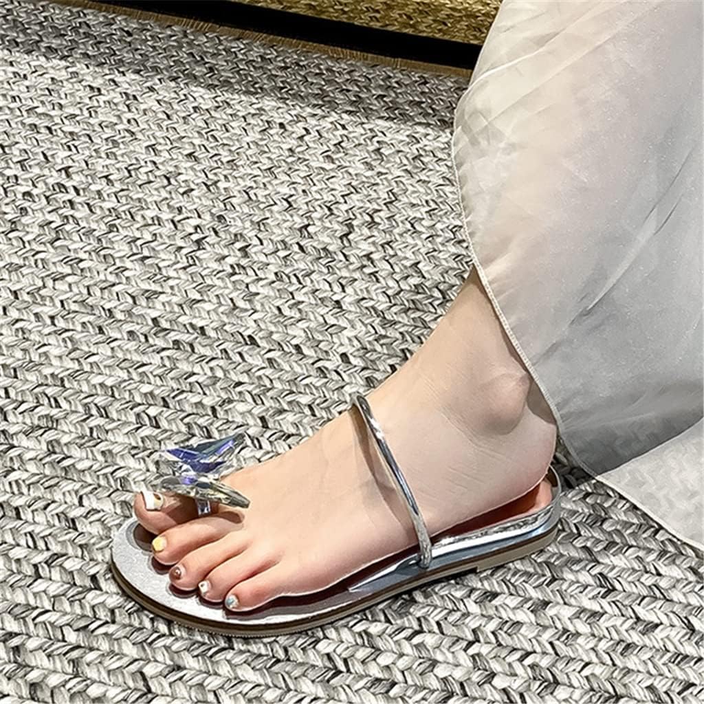 n/a サンダル女性平底夏妖精風クリップつま先ラインストーンサンダル女性外部摩耗 (Color : A, Size : 35 cod