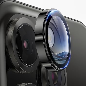 Minesk iPhone 15 Pro - 15 Pro Max / 14Pro - 14ProMax Modellerinin Tümüne Uyumlu Alüminyum Alaşım Çerçeveli ve 9H Sertliğinde Temperli Camlı Lens Koruyucu (Safir Siyah)