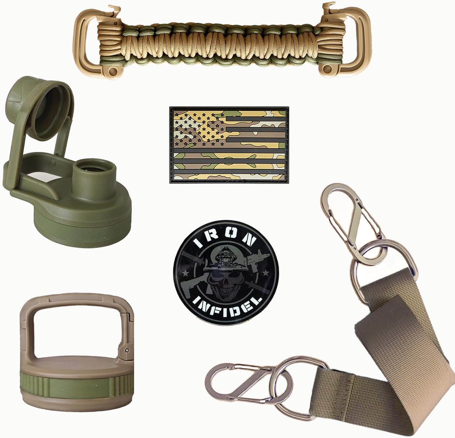 Battle Pack - Accessories Kit for Battle Bottle - Water Bottle Cap Replacements for 64 Oz or 32 Oz | Wide Mouth Lid, Shoulder Strap, Paracord Handle, Morale Patch & Decal