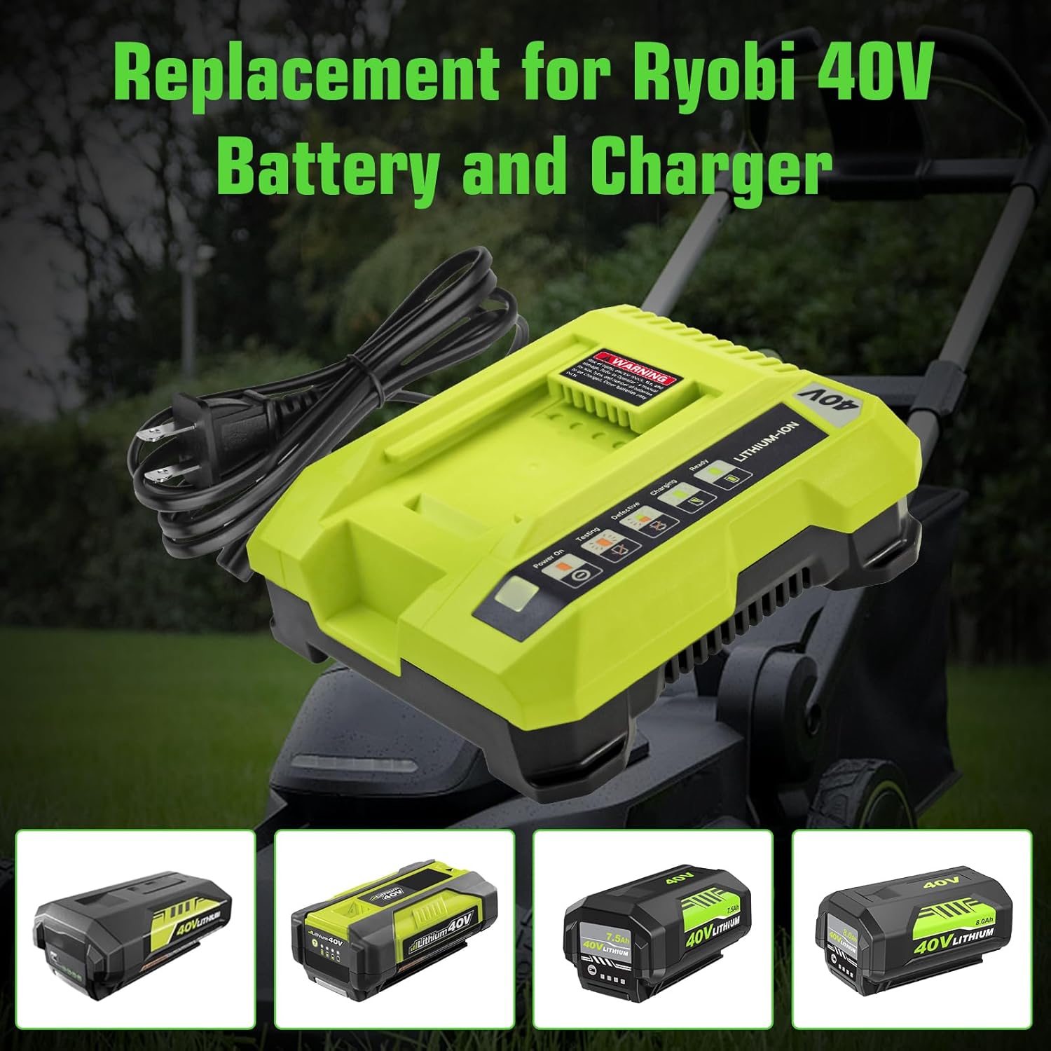 2 Pack 8000mAh Extend Capacity Replacement for Ryobi 40V Battery Compatible with Ryobi 40 Volt Lithium Battery OP4026 OP40601 OP4050A OP4040 OP4030 OP4050 Compatible with 40V Cordless Tool(Green) - Image 4