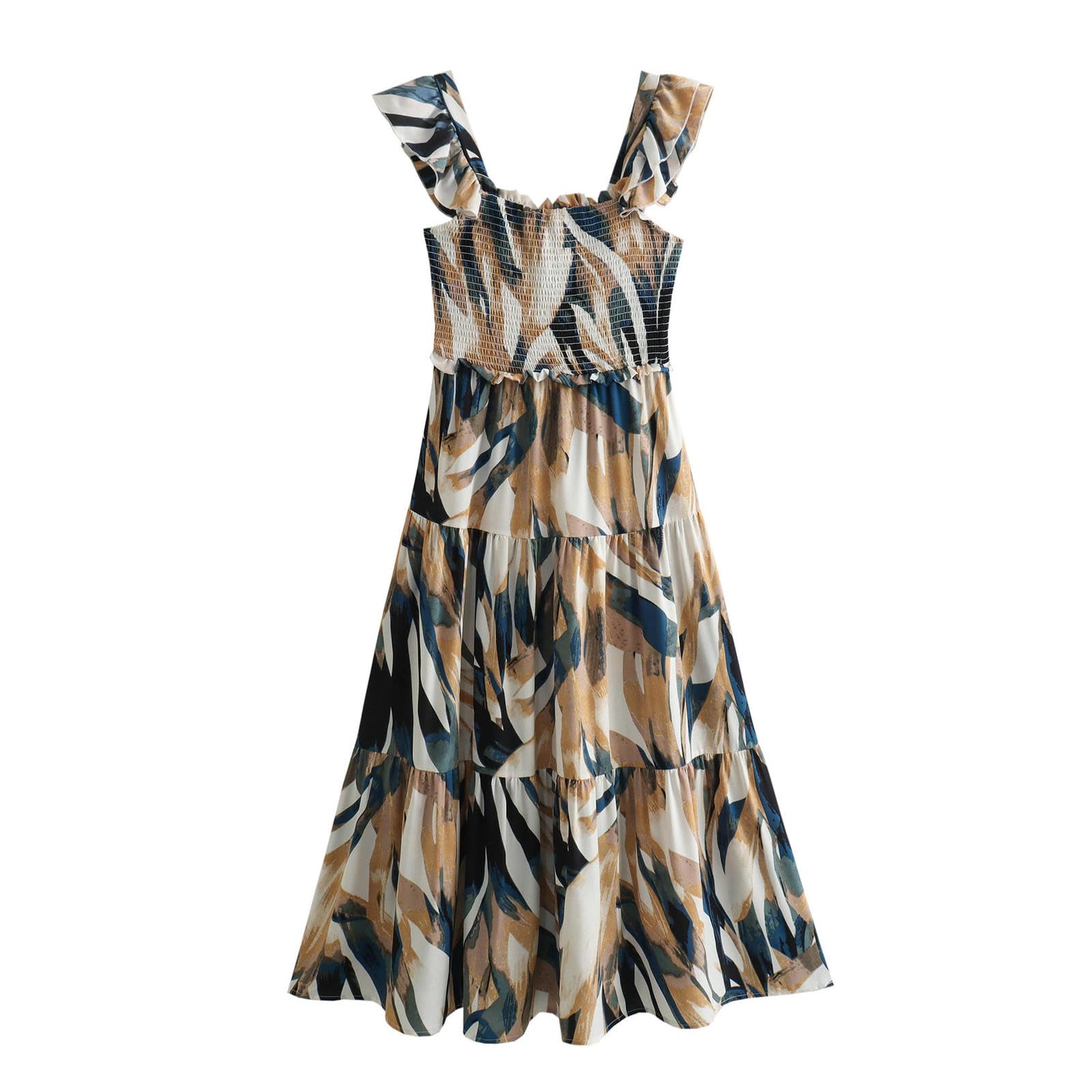 Robe à bretelles imprimée fluide d'été pour femme coupe ajustée XS